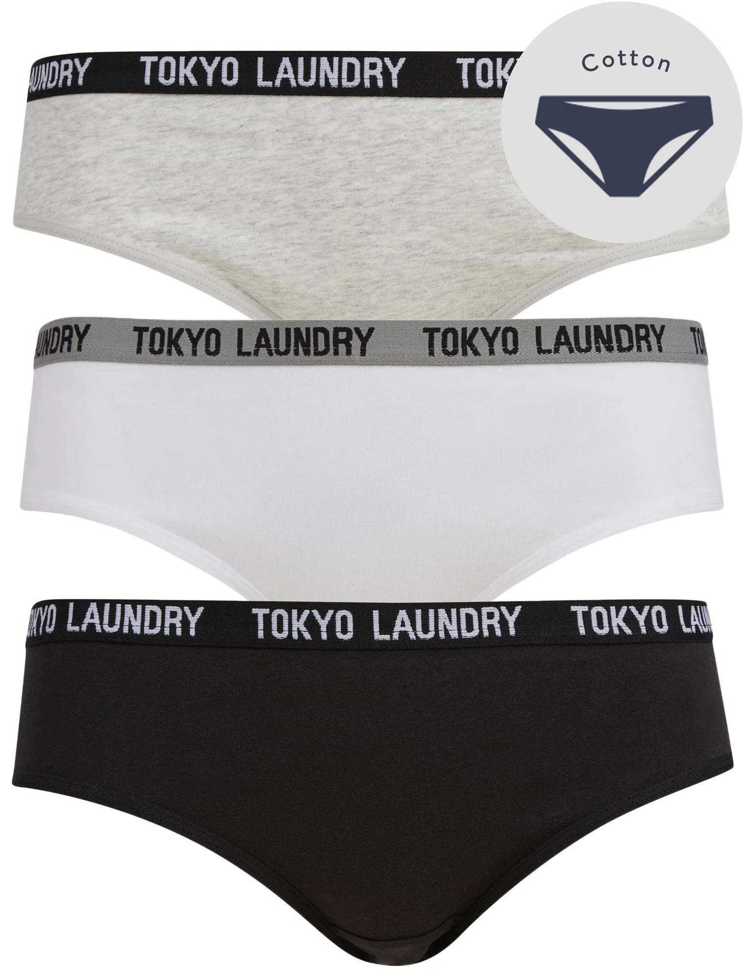 Ada (3 Pack) Cotton Assorted Briefs in Light Grey Marl / Bright White / Jet Black - Tokyo Laundry