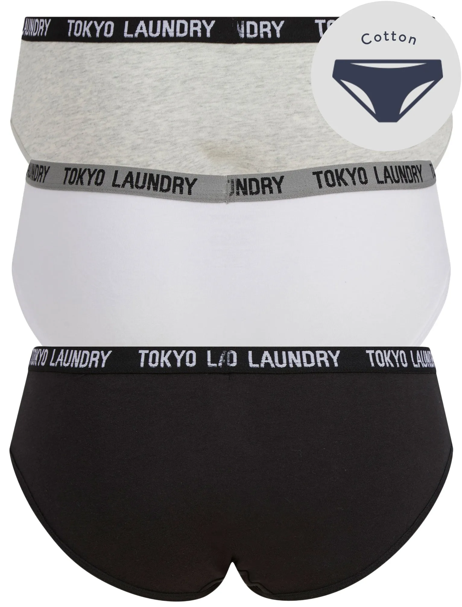 Ada (3 Pack) Cotton Assorted Briefs in Light Grey Marl / Bright White / Jet Black - Tokyo Laundry