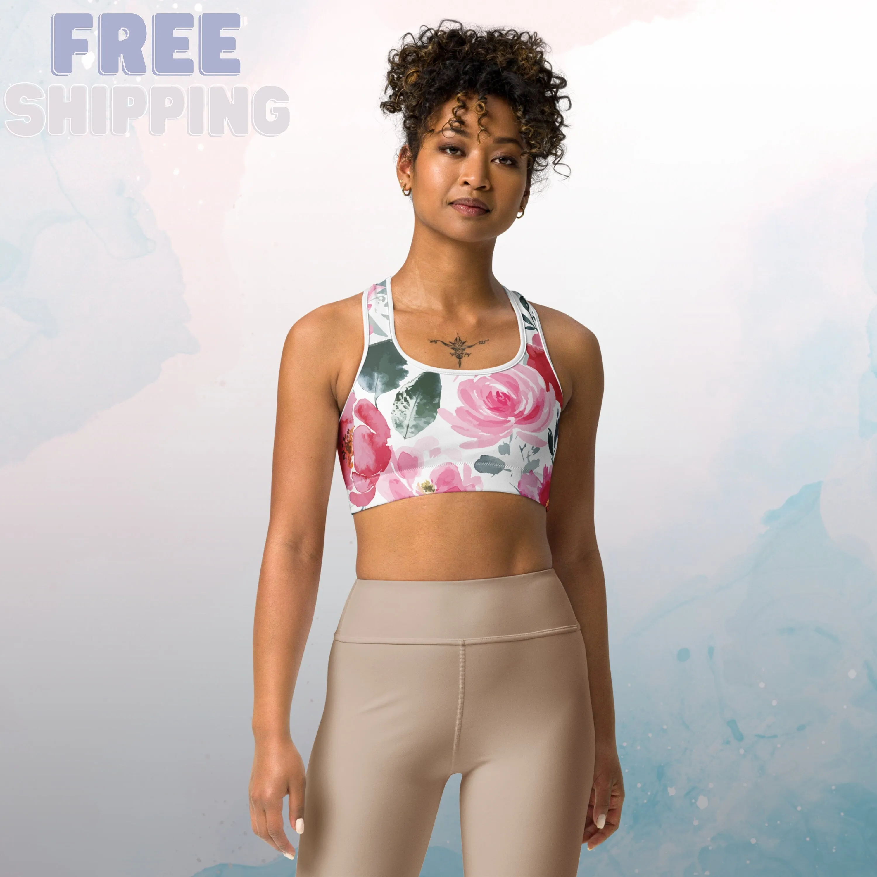 Bold Gorgeous Floral Pattern Womens Sports Bra Gym Top