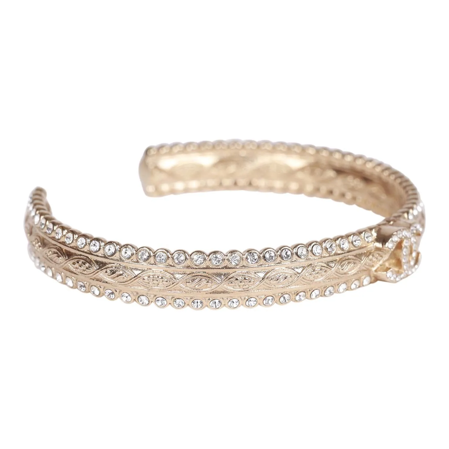 Chanel Crystal Manchette CC Gold Cuff Bracelet