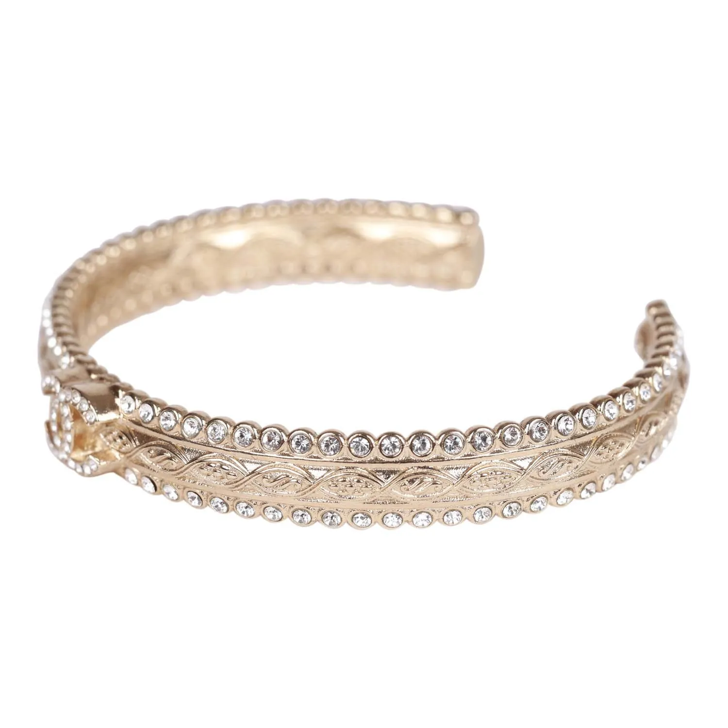 Chanel Crystal Manchette CC Gold Cuff Bracelet