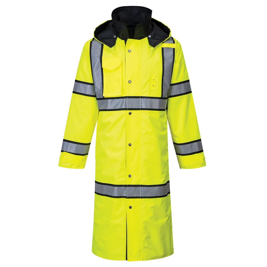 Class 3 Portwest Hi-Vis Reversible Rain Coat 48" Yellow/Black