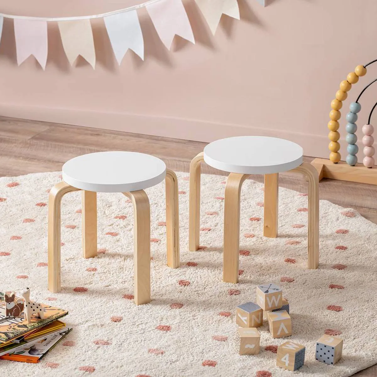 Hudson Kids Stool - Set of 2 - White/Natural