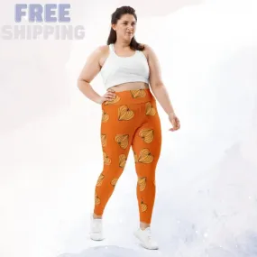 Orange Pumpkin Heart Fall Print Plus Size Leggings