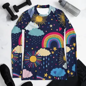 Rainbows and Rain Clouds Weather Themed Womens Rash Guard