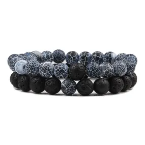 San Bernandino Stackable Beaded Bracelets, Grey Agate / Black