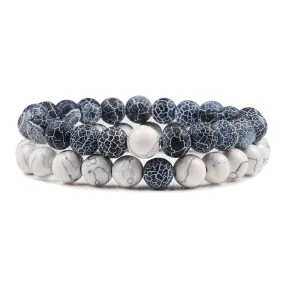 San Bernandino Stackable  Beaded Bracelets, Grey Agate / White