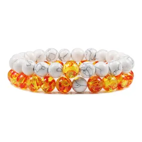 San Bernandino Stackable  Beaded Bracelets, White / Yellow & Orange